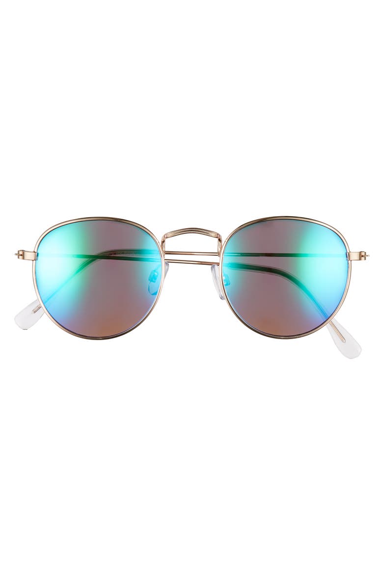 48mm Round Metal Sunglasses, Alternate, color, GOLD/ GREEN/ MIRROR