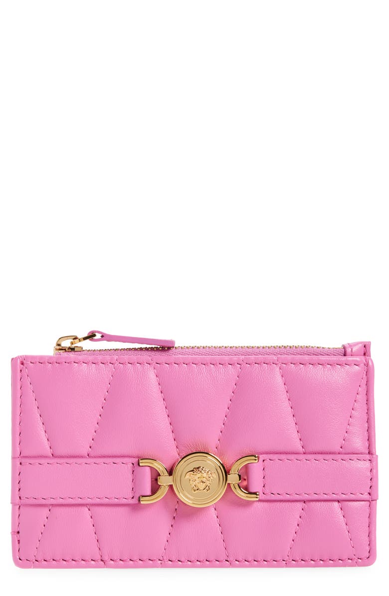 Versace Medusa '95 Quilted Leather Zip Card Holder, Main, color, Dragon Fruit Gold