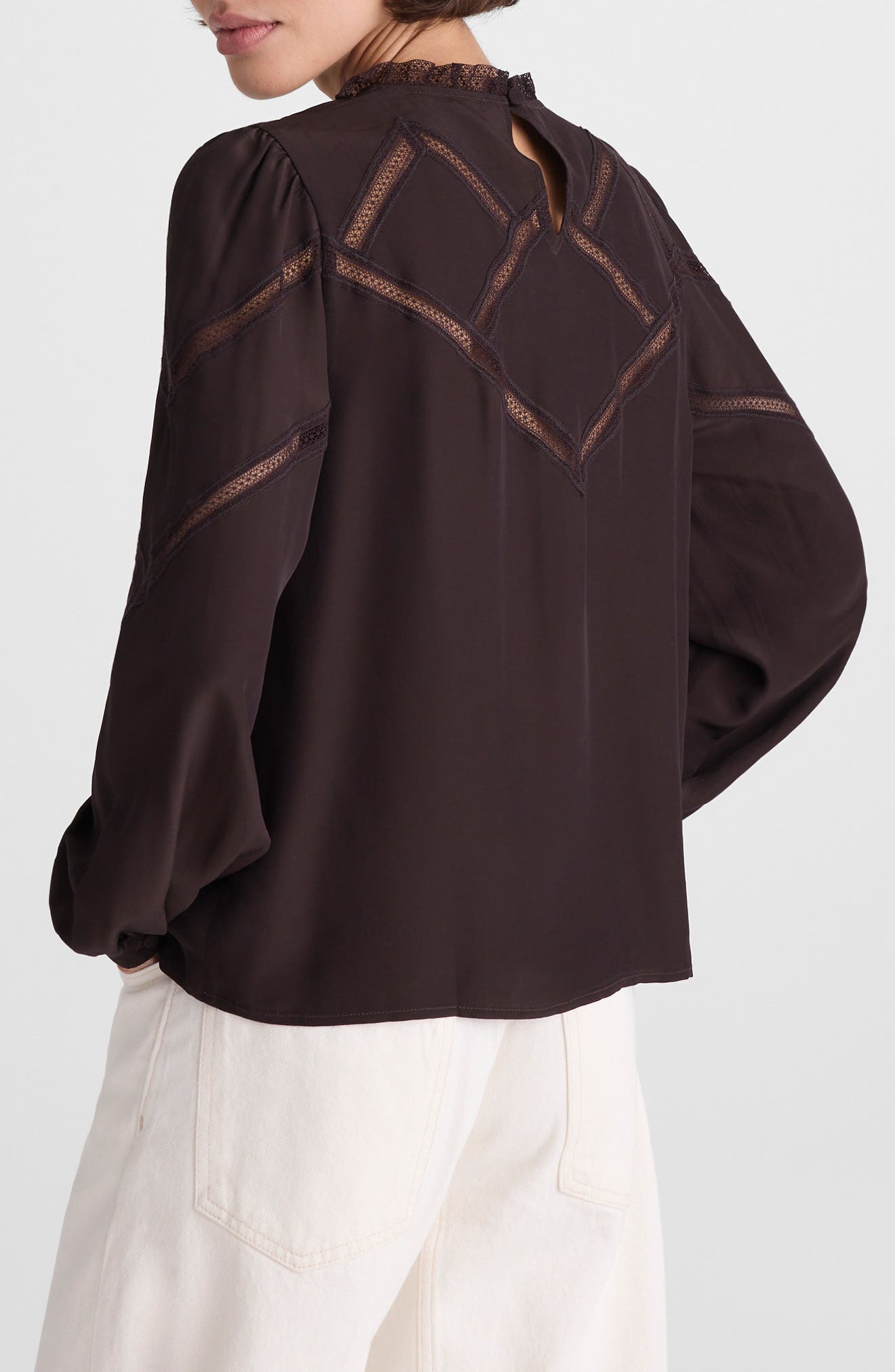 Lace Insert Mock Neck Long Sleeve Top - image 2
