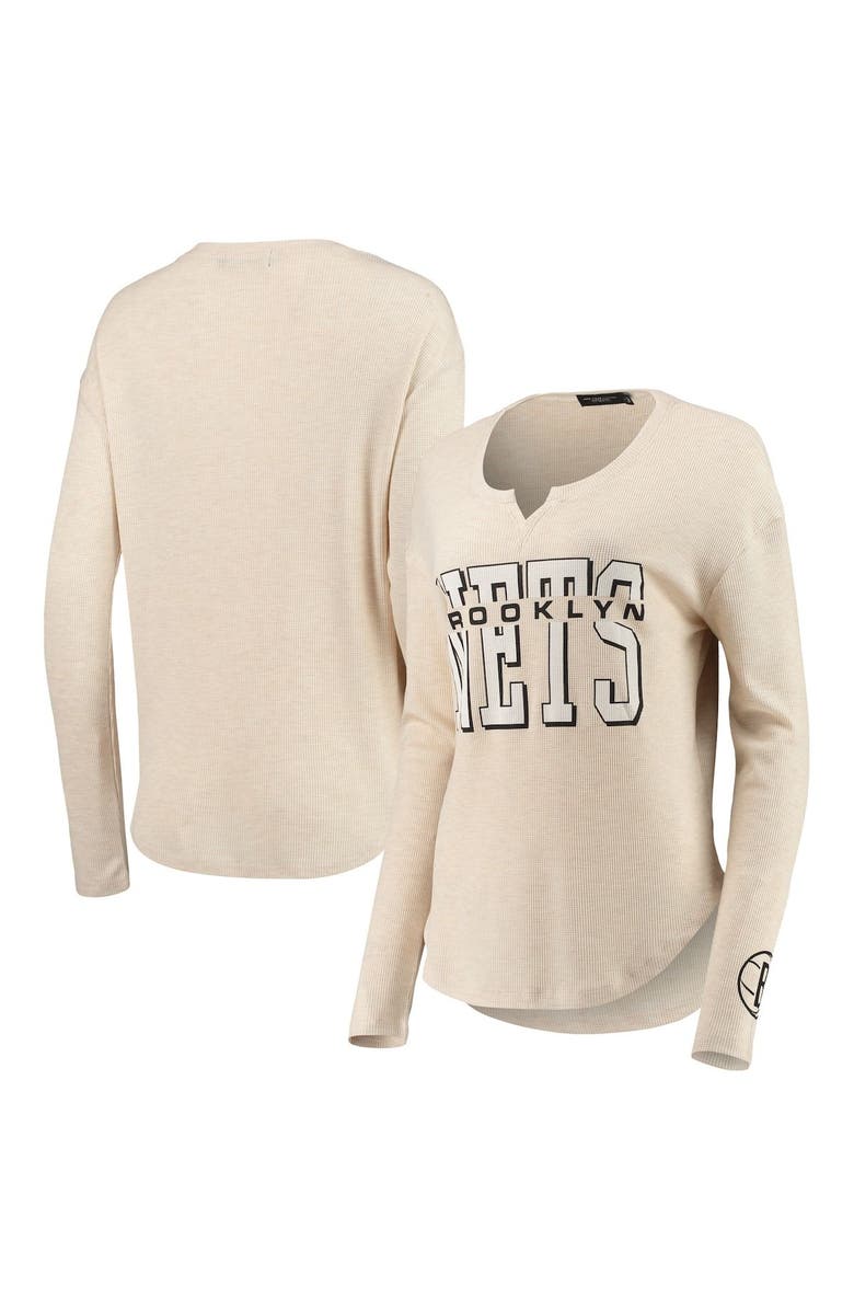 Junk Food Women's Junk Food Oatmeal Brooklyn Nets Sunday Thermal Tri-Blend Long Sleeve T-Shirt, Alternate, color, 