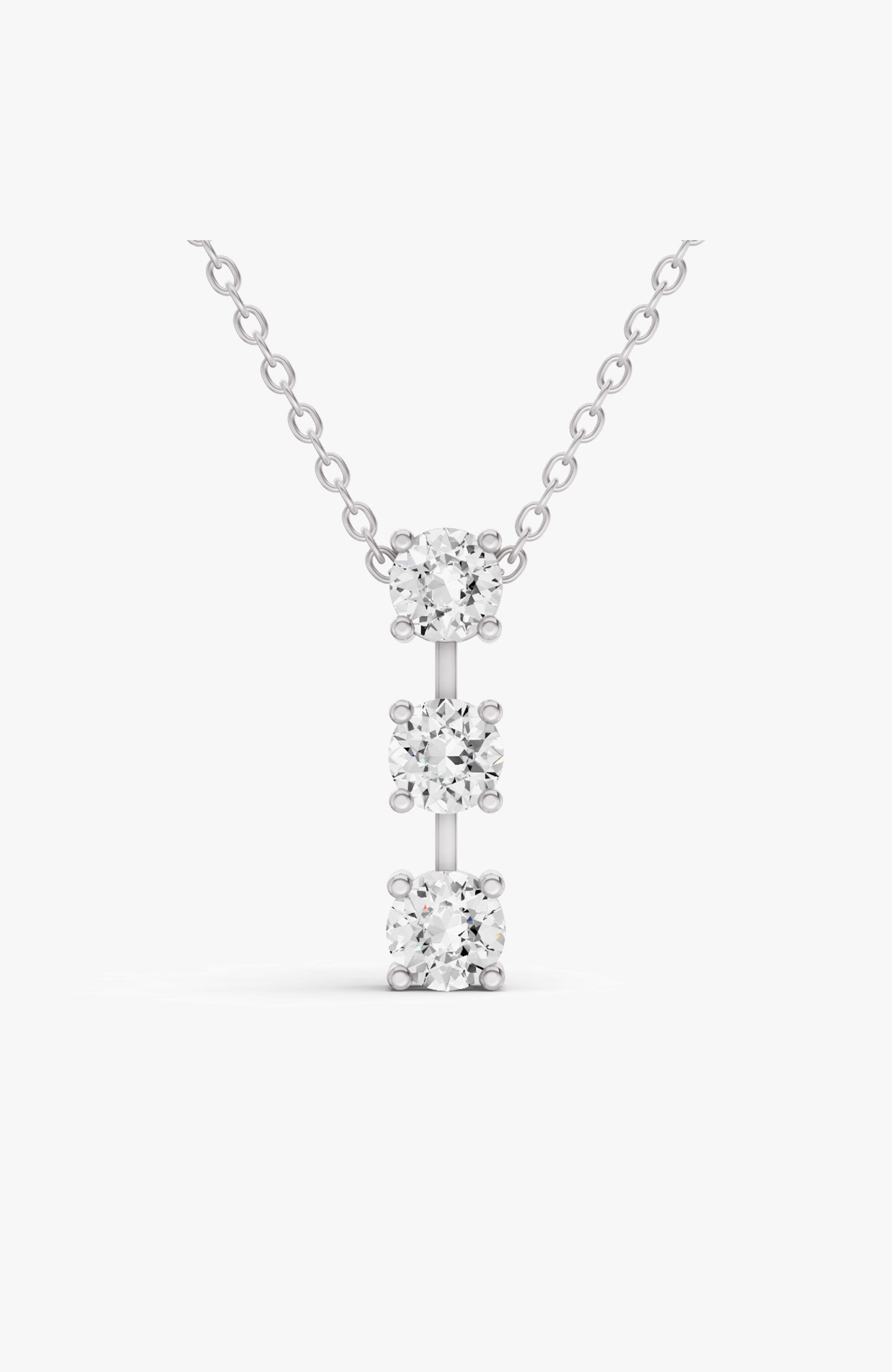 Sereia Official 10k Gold 2 Ct Round Lab Grown Diamond Three Stone Bar Pendant In White Gold