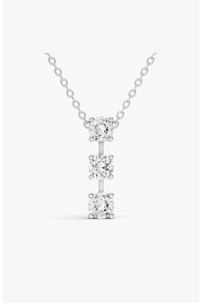 10K Gold 1.5 ct Round Lab Grown Diamond Three Stone Bar Pendant, Main, color, White Gold