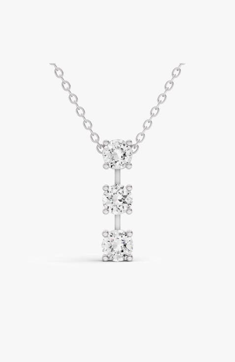 10K Gold 2 ct Round Lab Grown Diamond Three Stone Bar Pendant