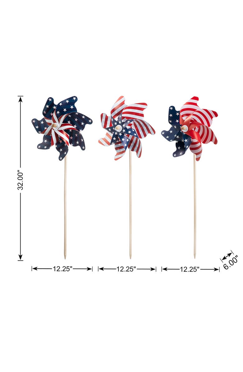 Glitzhome Set of 3 Plastic Stars & Stripes Patriotic Americana Windmills, Alternate, color, Blue