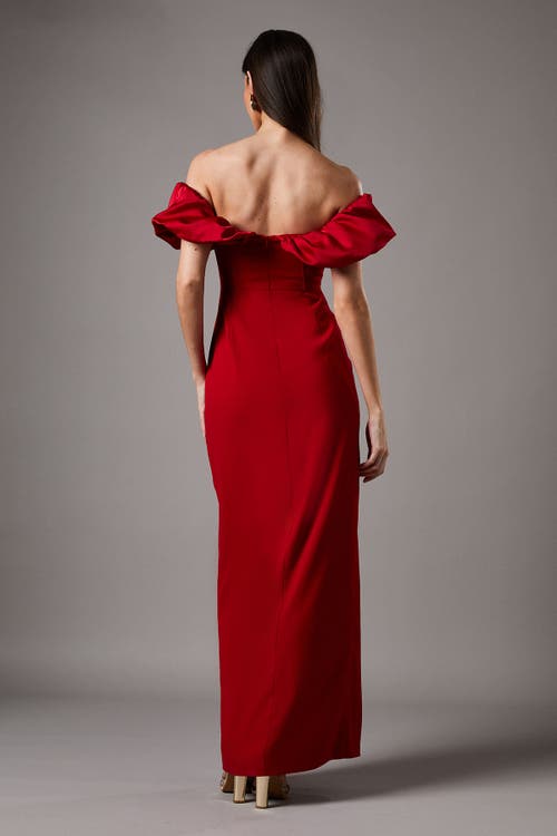 Coast Volume Sleeve Corset Column Maxi Dress In Burgundy