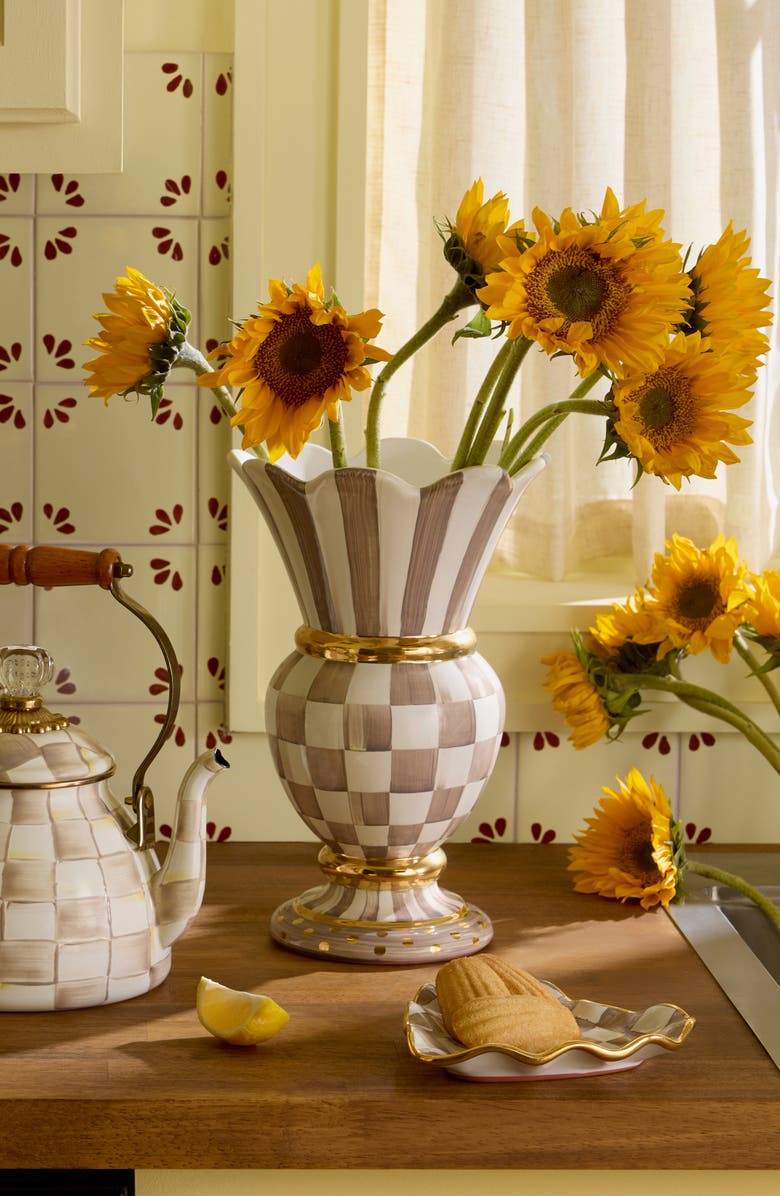MACKENZIE CHILDS Mocha Check Ceramic Great Vase, Alternate, color, Mocha