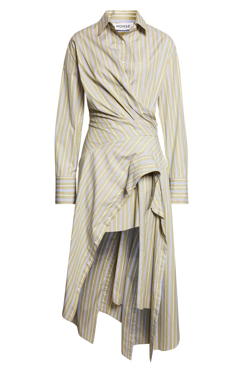 MONSE Cascade Stripe Long Sleeve Deconstructed Shirtdress, Alternate, color, Light Olive