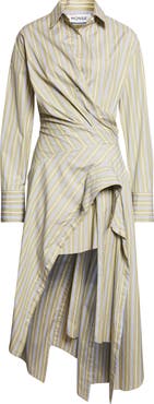 MONSE Cascade Stripe Long Sleeve Deconstructed Shirtdress