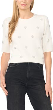 CeCe Jewel Elbow Sleeve Sweater