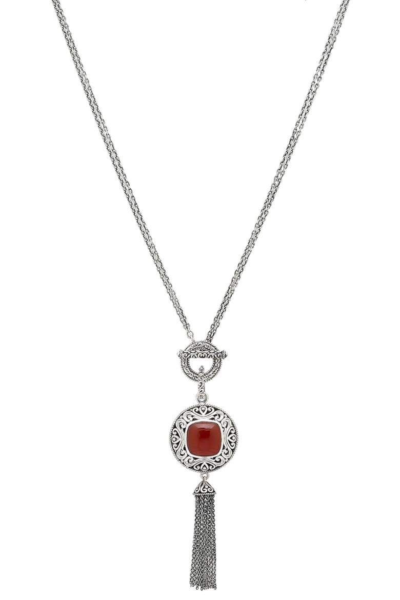 Sterling Silver & Semiprecious Stone Tassel Necklace, Main, color, ORANGE