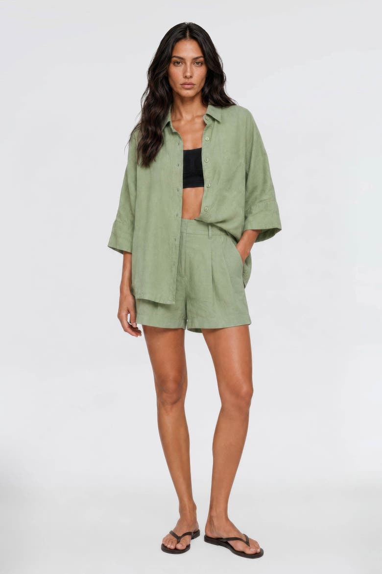 Iyan 100% Linen Oversized Button-Up Shirt, Alternate, color, Green