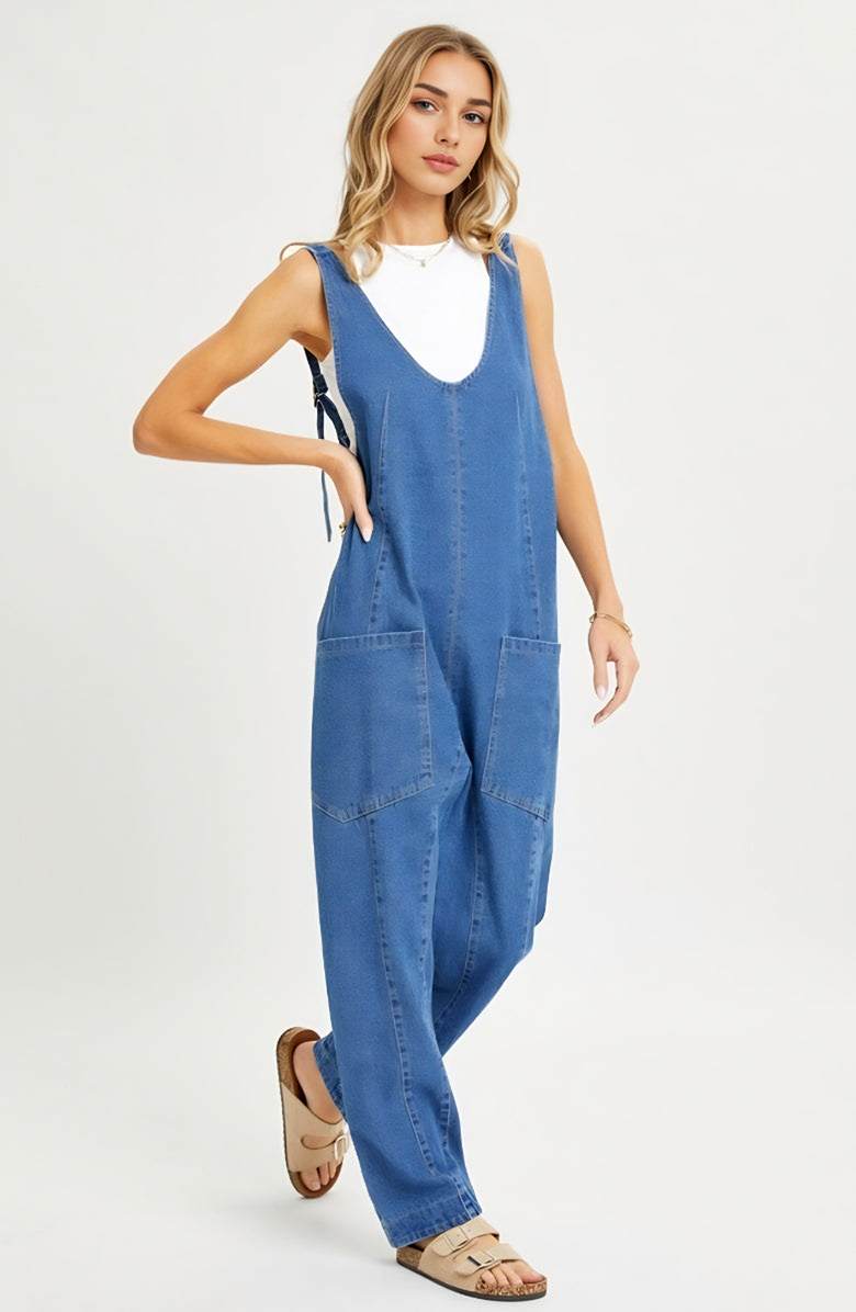 Knit and Lounge Relaxed Fit Sleeveless Denim Overalls, Alternate, color, 