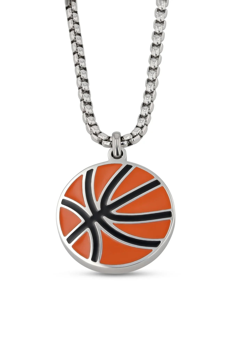 Stainless Steel Basketball Pendant Necklace with Chain, Main, color, Orange / 18in