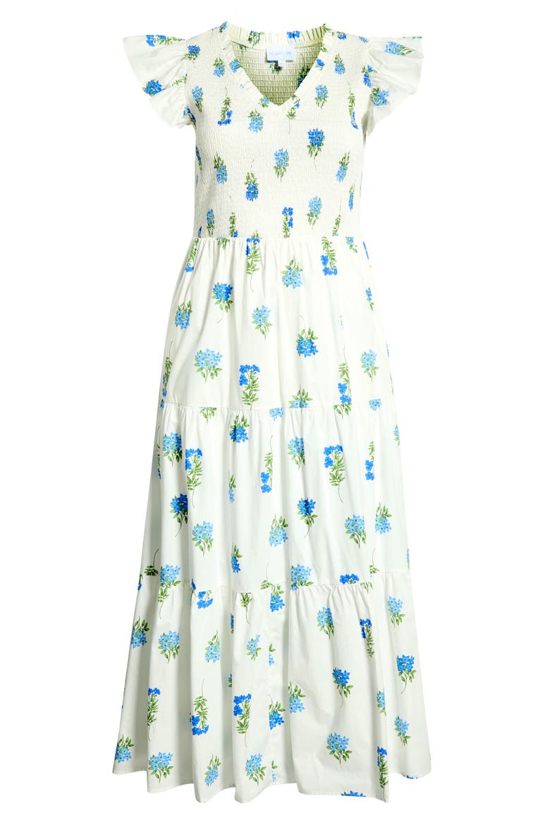 Jillian Floral Sunfire Tiered Midi Dress, Alternate, color, WHITE FLORAL