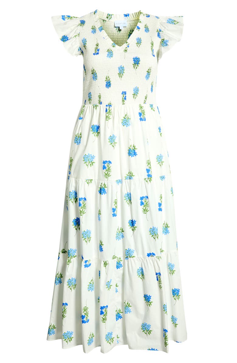 SUGARLIPS Jillian Floral Sunfire Tiered Midi Dress, Alternate, color, White Floral