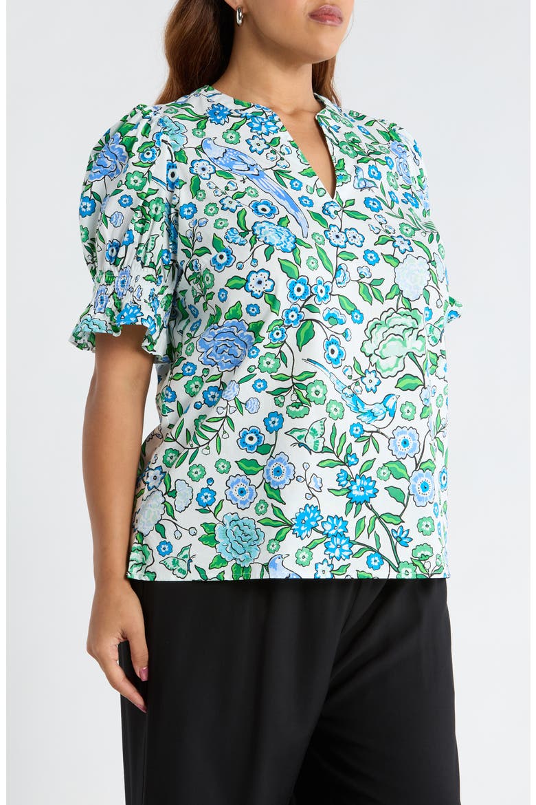 Merryn Floral Split Neck Cotton Top, Alternate, color, WHITE BLUE MULTI