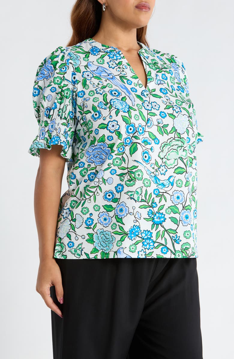 SUGARLIPS Merryn Floral Split Neck Cotton Top, Alternate, color, White Blue Multi