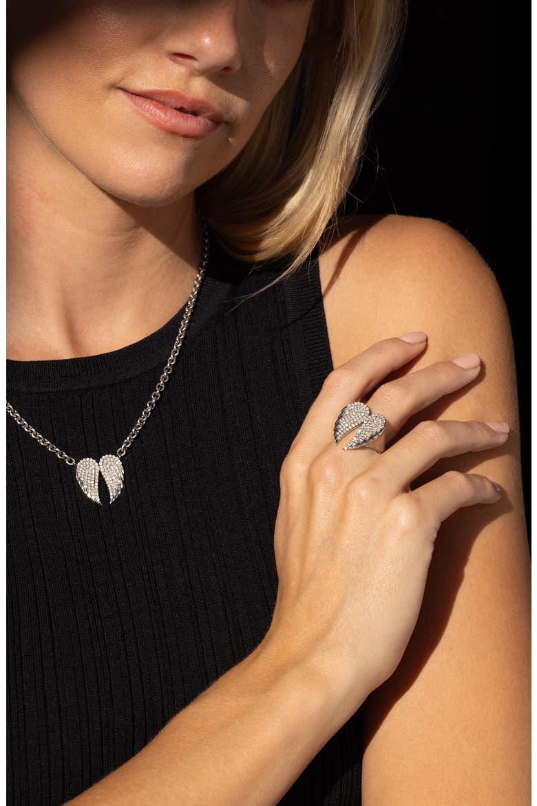Diamond Folded Angel Wing Ring, Alternate, color, Sterling Silver