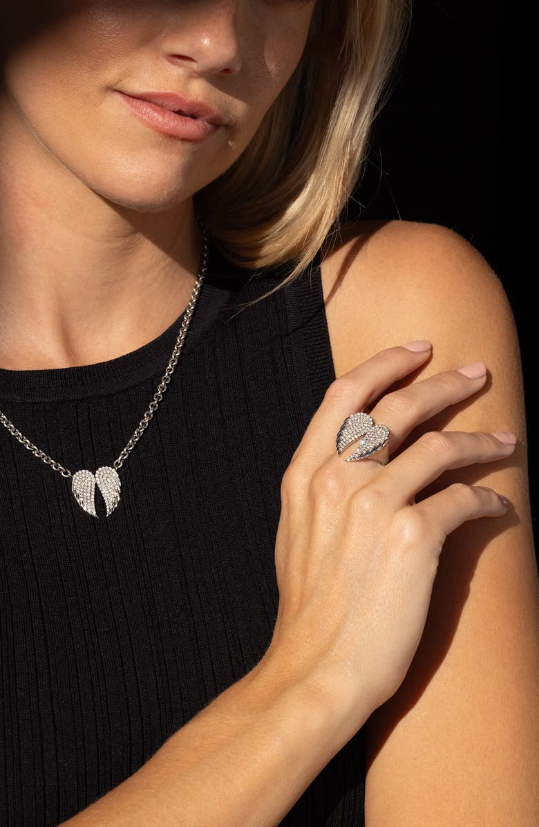 Sheryl Lowe Diamond Folded Angel Wing Ring, Alternate, color, Sterling Silver