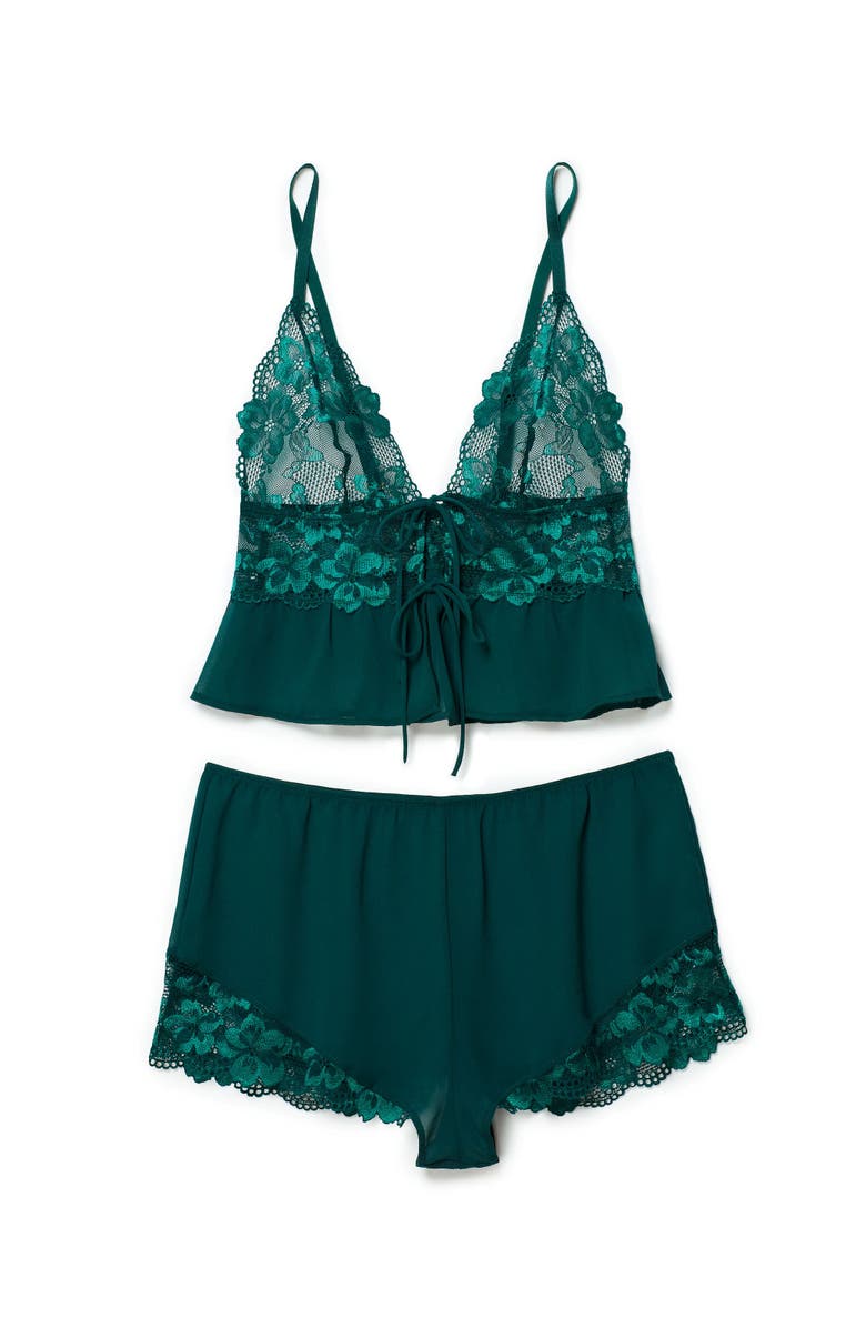 Adore Me Tammy Camisole & Shorts Set Lingerie, Alternate, color, Green