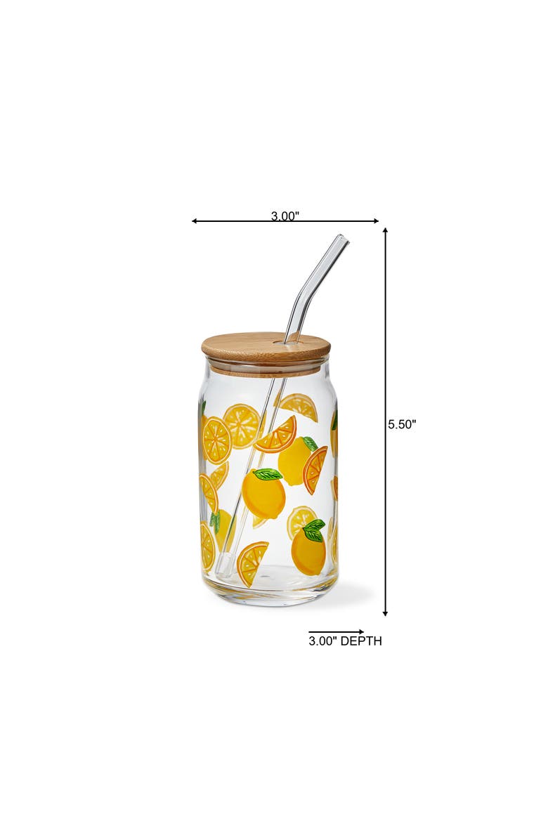 tag Lemon Lidded Glass Tumbler with Straw Dishwasher Safe, Alternate, color, Yellow