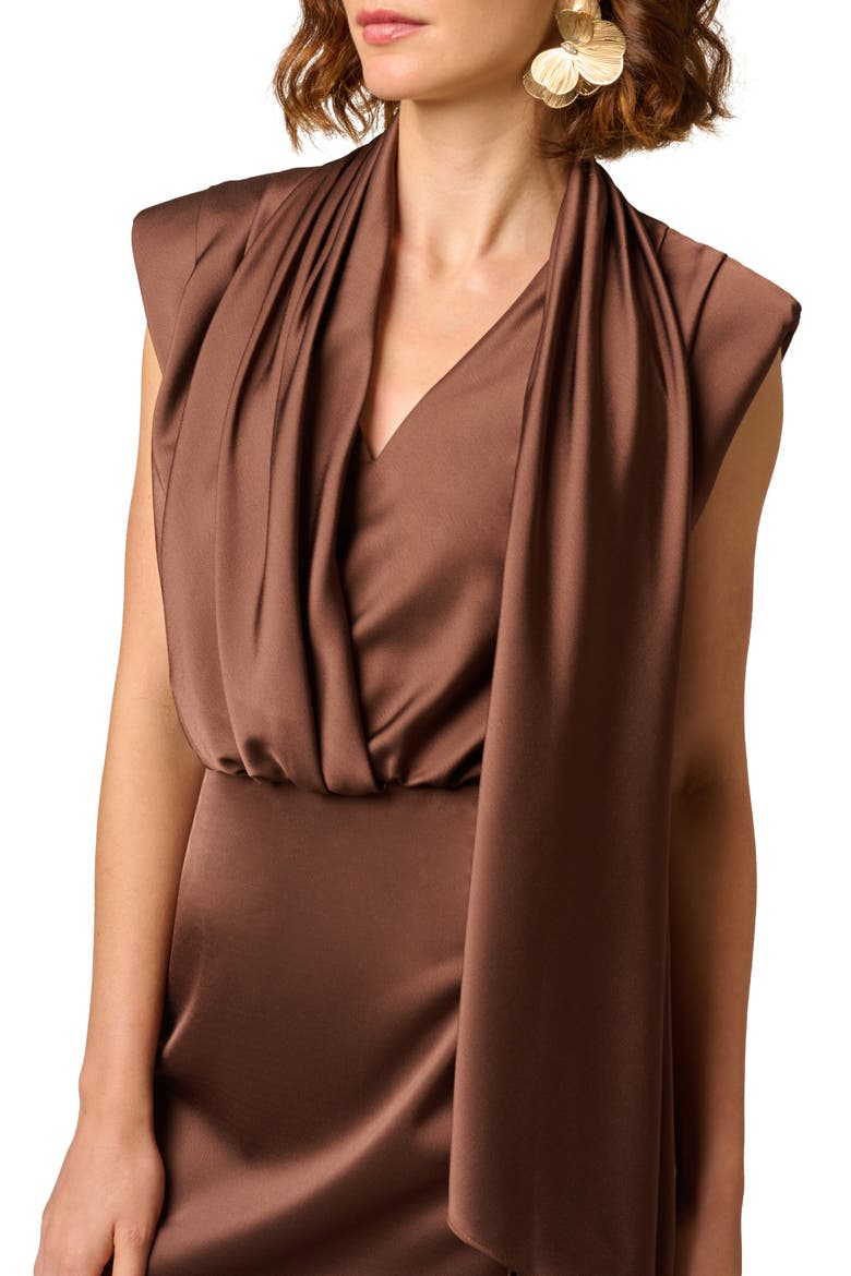 Satin Midi Dress, Alternate, color, ESPRESSO