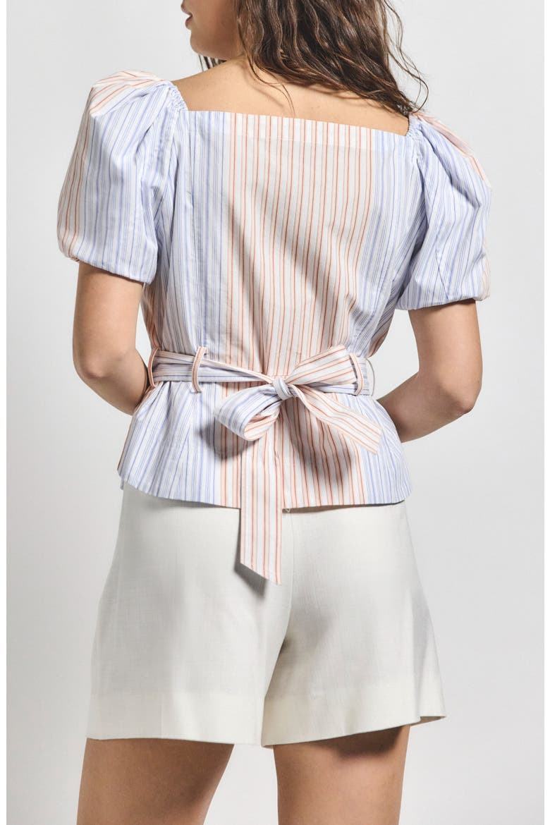 Davina Stripe Off the Shoulder Belted Top, Alternate, color, HORIZON MULTI