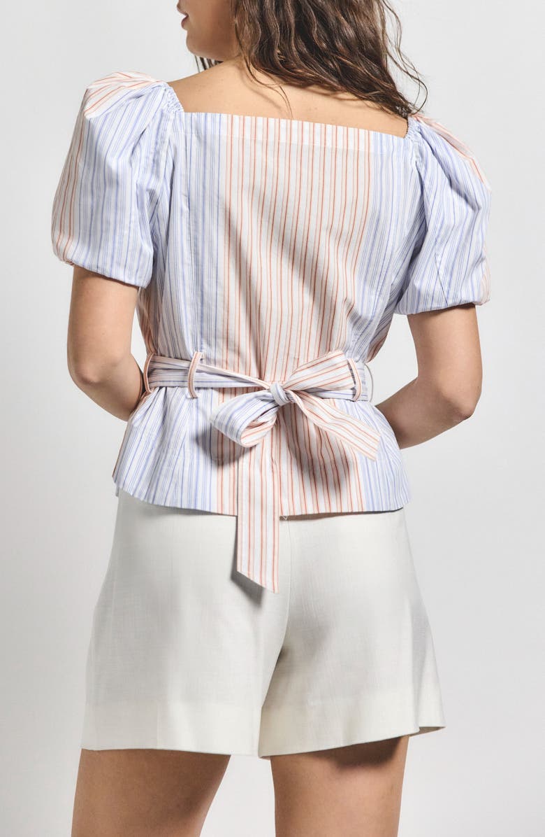 Derek Lam 10 Crosby Davina Stripe Off the Shoulder Belted Top, Alternate, color, Horizon Multi