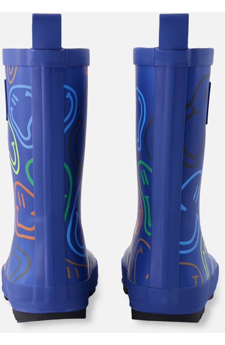 Deux par Deux Waterproof Smiley Rain Boots in Natural Rubber, Alternate, color, Blue Printed Smiley