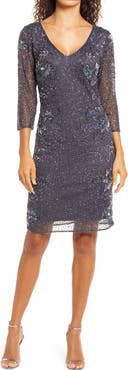 Pisarro Nights Beaded V-Neck Cocktail Dress