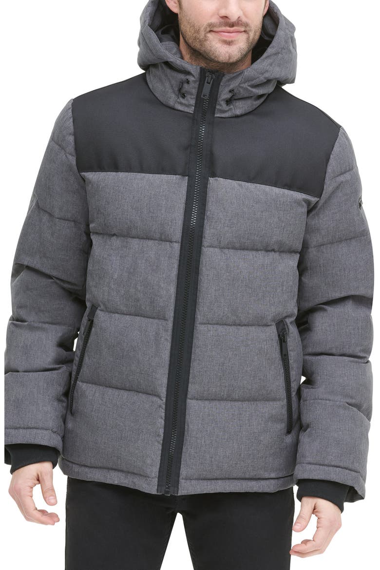Puffer Jacket, Main, color, HEATHER CHAR