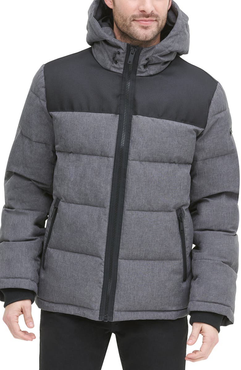 DKNY Puffer Jacket, Main, color, Heather Char