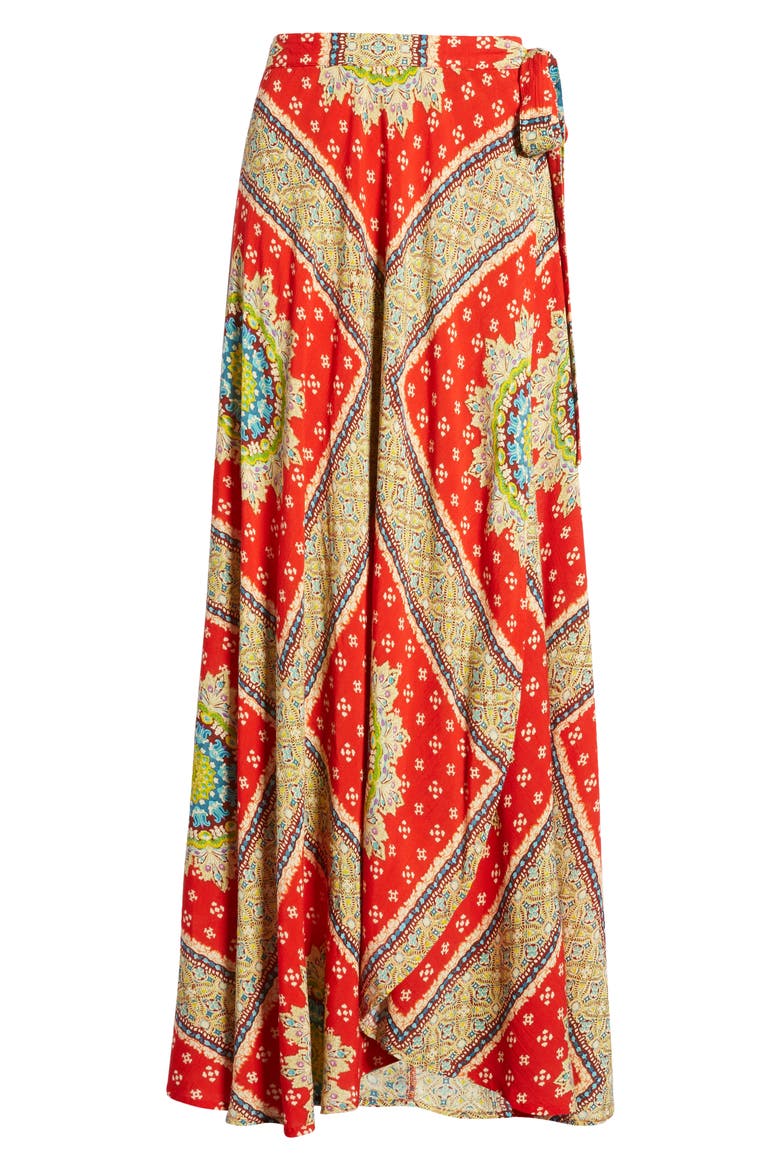 Foulard Print Wrap Skirt, Alternate, color, RED/ BEIGE