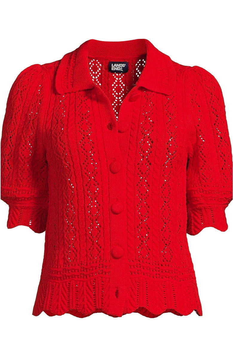 Lands' End Lace Pointelle Puff Sleeve Cardigan Sweater, Alternate, color,