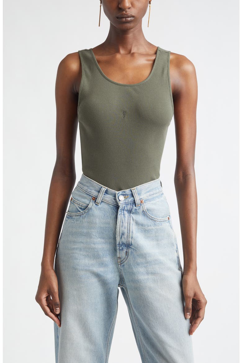 Cassandre Embroidered Rib Tank, Main, color, KAKI FONCE