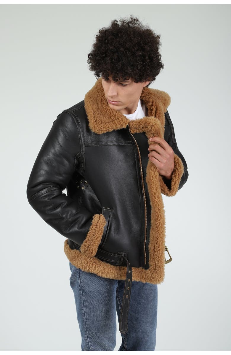 Furniq UK Charles Sheepskin Aviator Jacket, Alternate, color, Brown