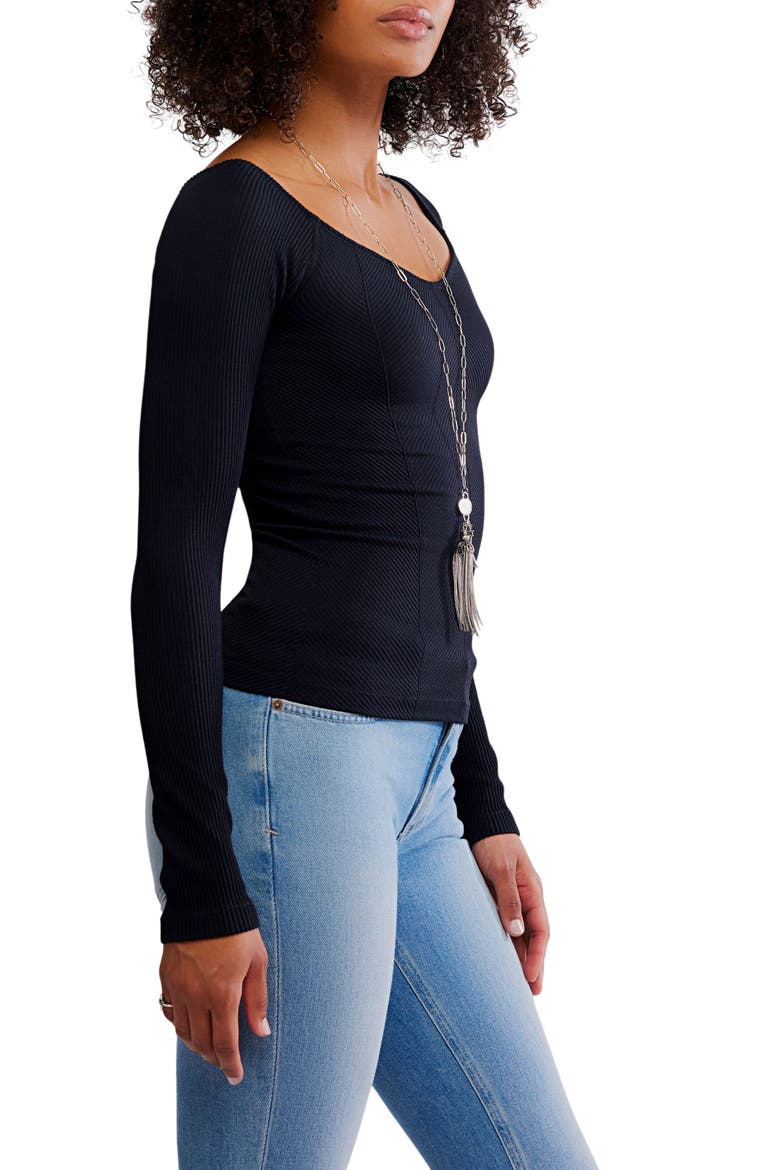 Rib Long Sleeve Top, Alternate, color, BLACK