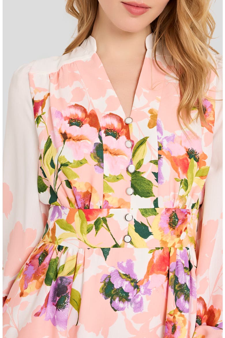Belted Print Long Sleeve Dress, Alternate, color, IVORY BLUSH