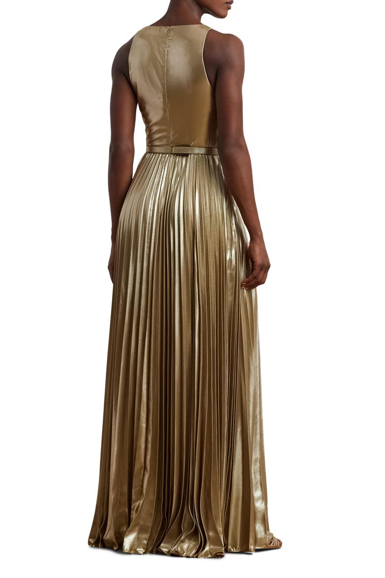 Pleated Metallic Chiffon Gown, Alternate, color, TAN/ LIGHT GOLD FOIL