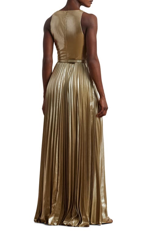 Ralph Lauren Sleeveless Metallic Gold Maxi Dress In Gold