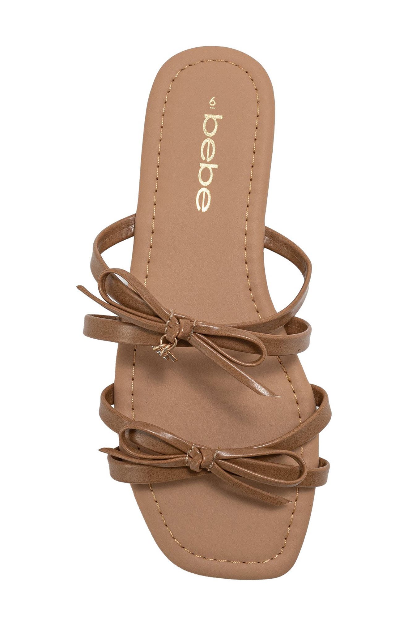 bebe Bow Strappy Sandal, Alternate, color, Tan