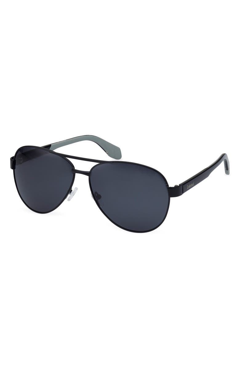 Timberland 62mm Oversize Polarized Pilot Sunglasses, Alternate, color, Matte Black / Smoke Polarized