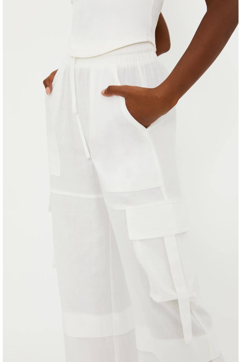 Gianna Cotton & Linen Cargo Pants, Alternate, color, WHITE