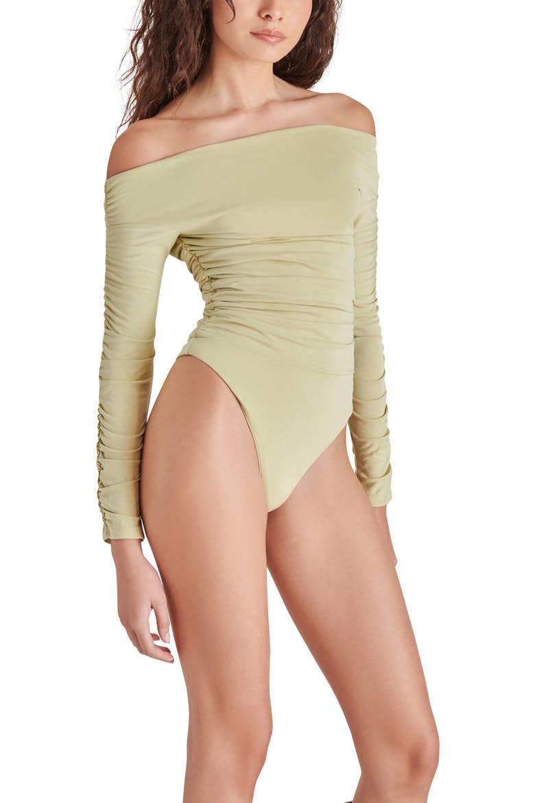 Jolie Off the Shoulder Long Sleeve Bodysuit, Alternate, color, LATTE