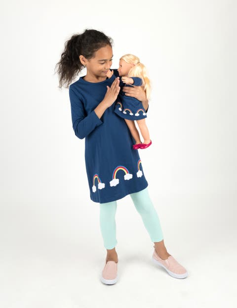 Girls Cotton Dress with Matching Doll Dress, Printed Design