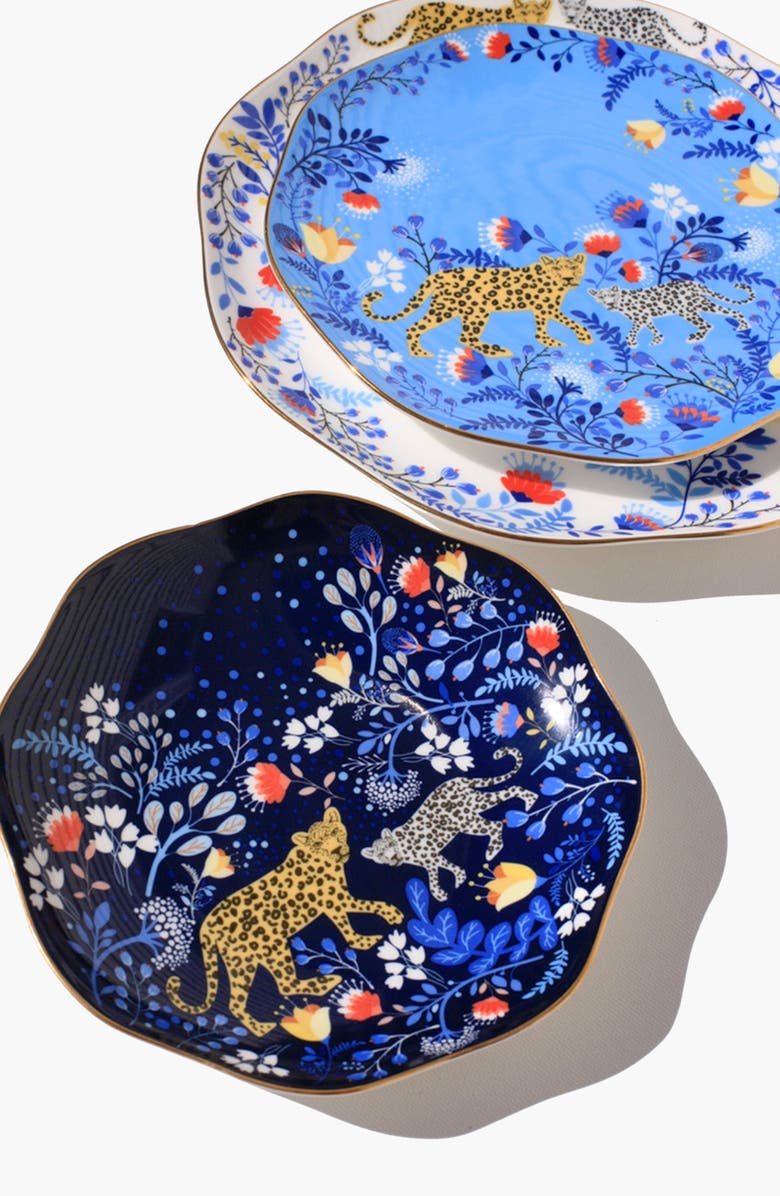 Jessie Zhao New York Amazon Rainforest Bone China Plates In Blue, Set Of Three, Alternate, color, Blue