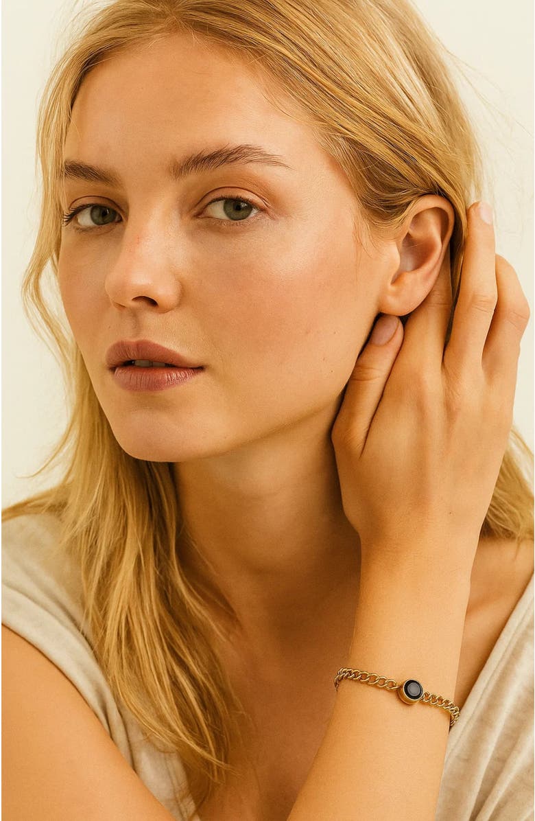 Hollywood Sensation Gold Link Chain Bracelet with Black Crystal Charm, Alternate, color,