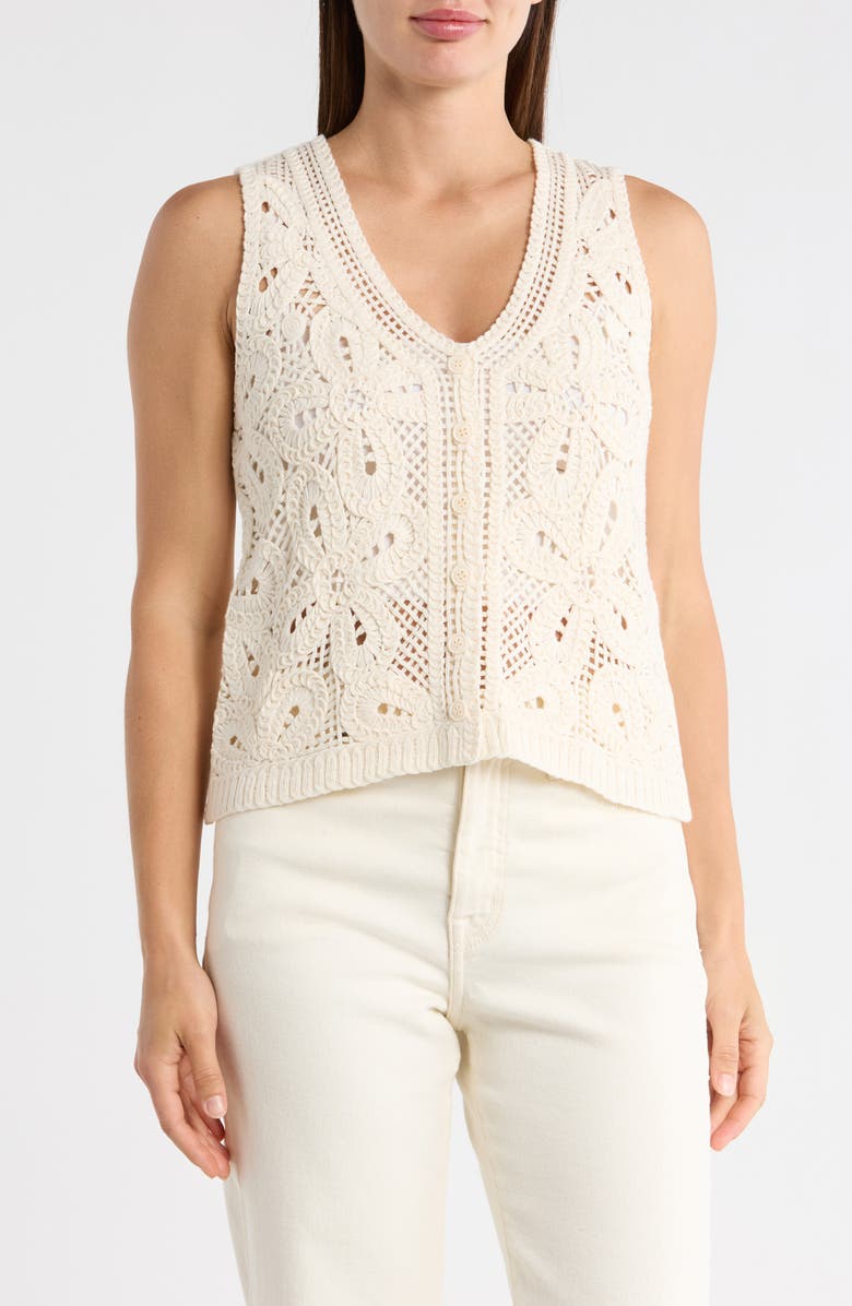 Adrianna Papell Crochet Cotton Blend Sweater Vest, Main, color, Oatmeal