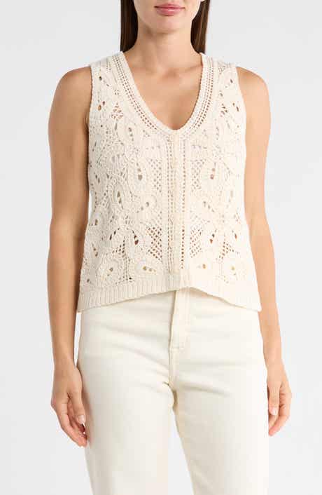 Adrianna Papell Crochet Cotton Blend Sweater Vest