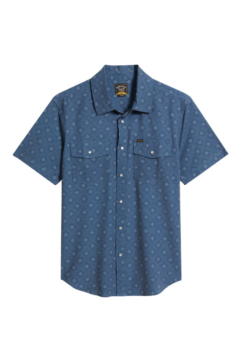 Barton UV Geo Print Short Sleeve Snap-Up Western Shirt, Main, color, INDIGO